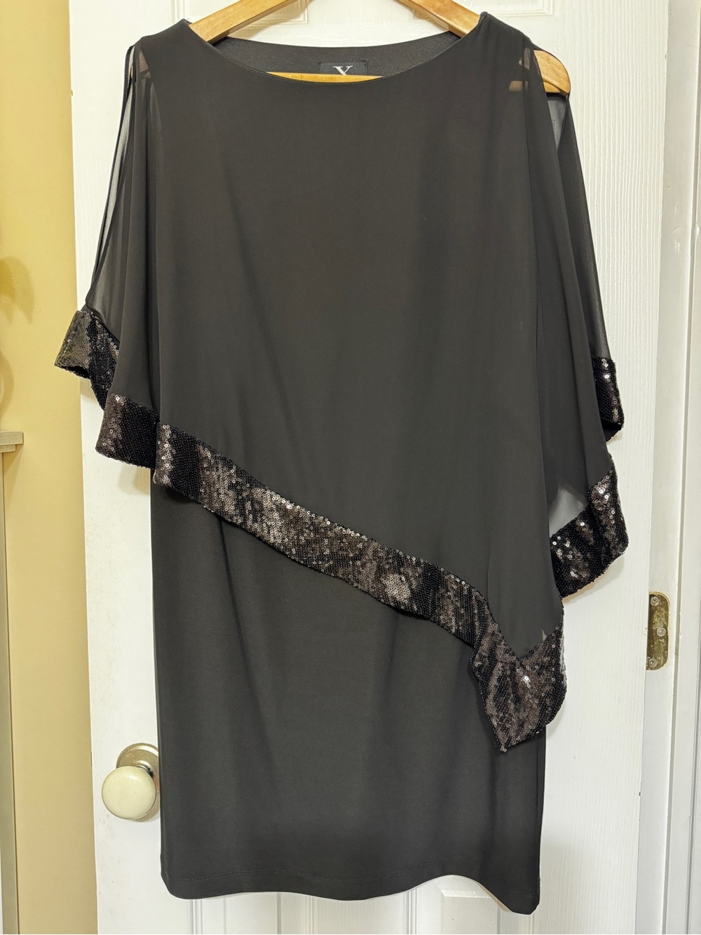 Xscape Black Dress with Sequin Trim